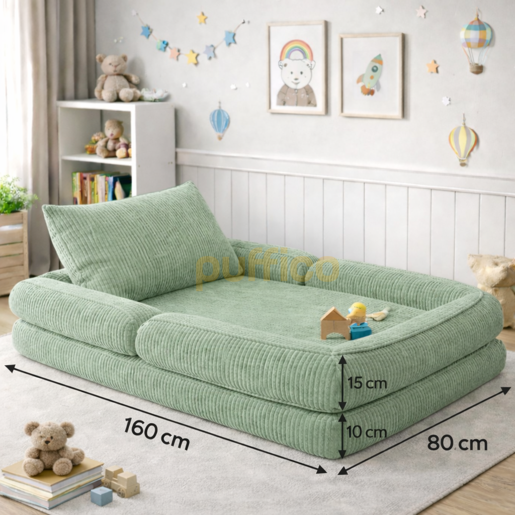 Montessori Çocuk Yer Yatağı Katlanır Oyun Minderi Modüler Sünger Çocuk Koltuğu yeşil - 80x160