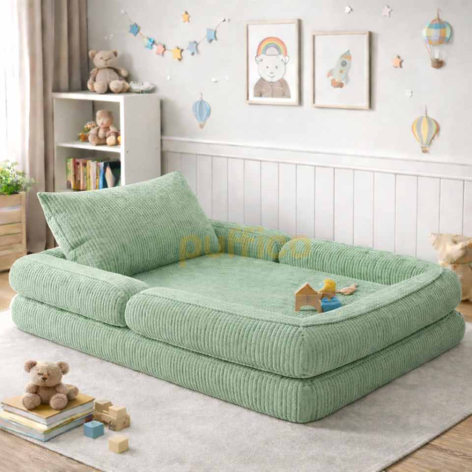 Montessori Çocuk Yer Yatağı Katlanır Oyun Minderi Modüler Sünger Çocuk Koltuğu yeşil - 80x160