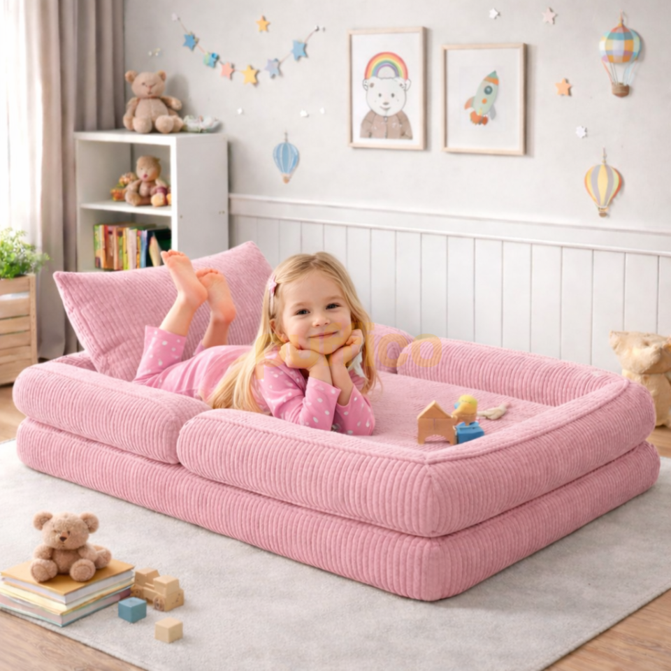 Montessori Çocuk Yer Yatağı Katlanır Oyun Minderi Modüler Sünger Çocuk Koltuğu pembe - 80x160