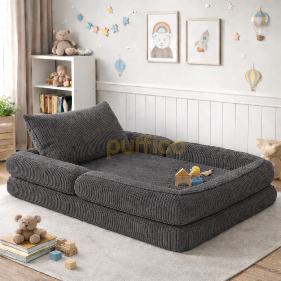 Montessori Çocuk Yer Yatağı Katlanır Oyun Minderi Modüler Sünger Çocuk Koltuğu füme - 80x160