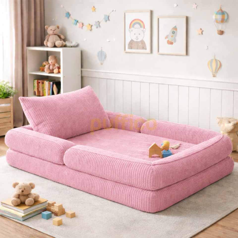 Montessori Çocuk Yer Yatağı Katlanır Oyun Minderi Modüler Sünger Çocuk Koltuğu pembe - 90x190