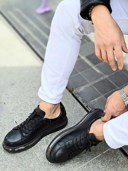 BLACK AMIRI MEN'S LEATHER CASUAL SHOES BLACK - 43