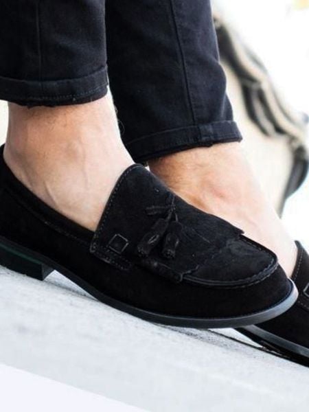 1200 GEORGE HAGAN Klassische Herrenschuhe aus schwarzem echtem Wildleder SCHWARZES WILDLEDER