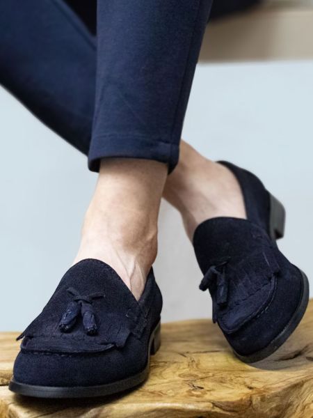 1200 GEORGE HAGAN Klassische Herrenschuhe aus echtem Wildleder in Marineblau, DUNKELBLAUES WILDLEDER - 39