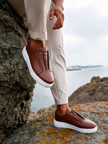 İBAY 058 FANCY TABA MEN'S LEATHER SLEEVELESS SHOES TABA - 41