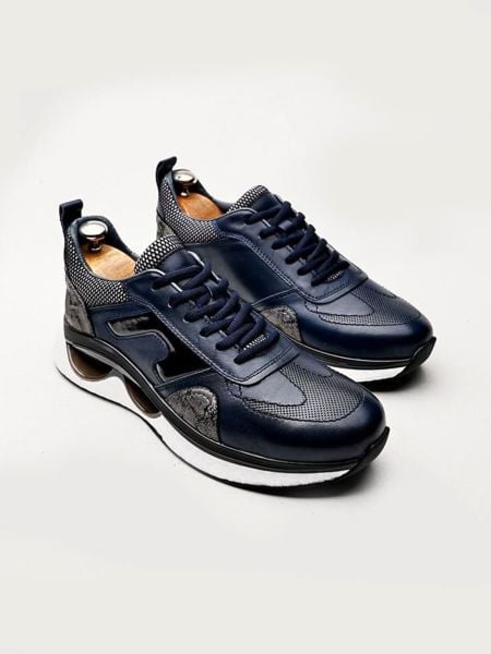 İBAY CLASS AIR QUALITY COMFORTABLE MEN'S LEATHER DAILY STYLE SHOES DARK BLUE - 39