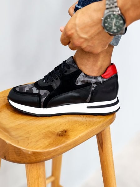 BLACK CAMOUFLAGE URBAN ERKEK HAKİKİ DERİ GÜNLÜK AYAKKABI SİYAH KAMUFLAJ - 40