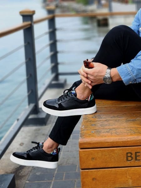 İBAY GIANNI BLACK MEN'S STYLE LEATHER DAILY SHOES BLACK - 44