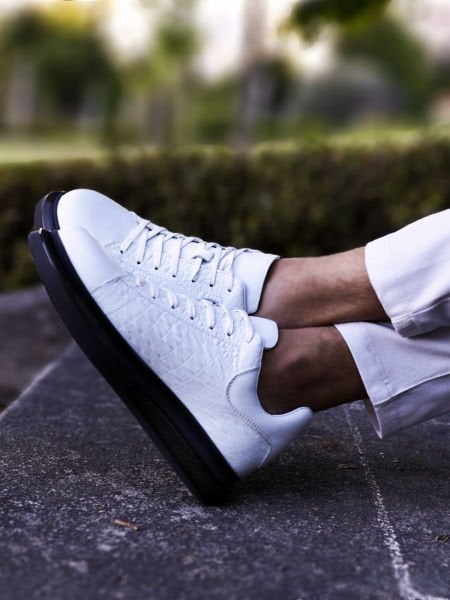 İBAY AMIRI WHITE MEN'S LEATHER CASUAL SHOES WHITE CROCCO - 44