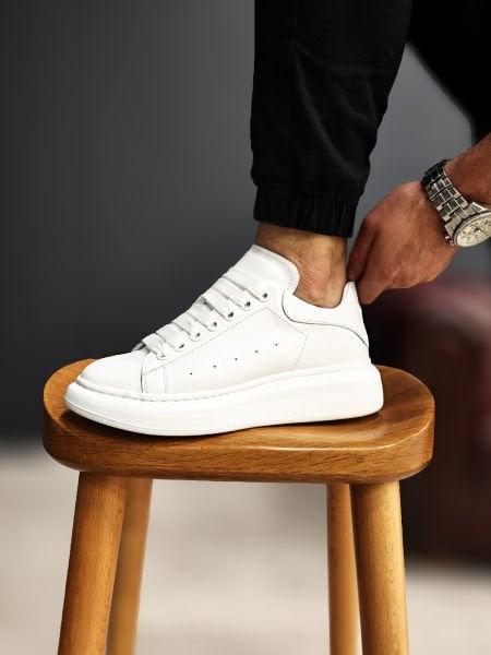 WHITE KARPALO  HAKİKİ DERİ ERKEK GÜNLÜK SNEAKERS AYAKKABI BEYAZ - 39