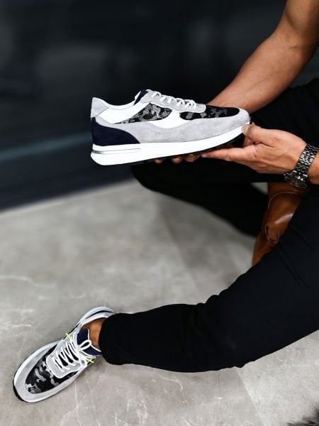 GREY NAVYBLUE PHANTOM HAKİKİ DERİ ERKEK SNEAKERS RAHAT AYAKKABI GRİ LACİVERT - 42