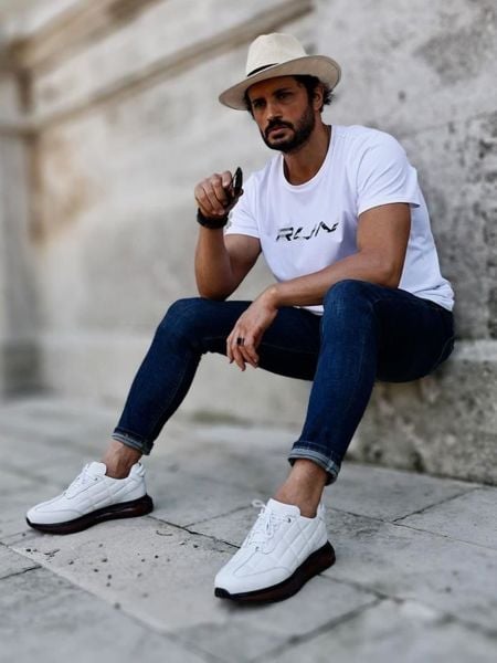 İBAY STAR WHITE MEN'S LEATHER DAILY STYLE SHOES WHITE - 42