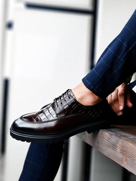 KAFFEE CROCCO PREMIO TÄGLICHE SCHUHE AUS ECHTLEDER Braunes Kroko - 41