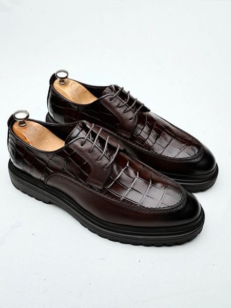 KAFFEE CROCCO PREMIO TÄGLICHE SCHUHE AUS ECHTLEDER Braunes Kroko - 41