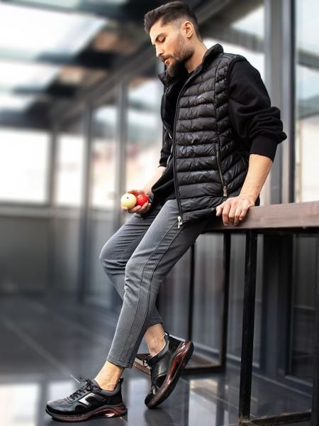 BLACK ALEX KOMFORTABLE HERREN-LEDER-TAGESSCHUHE SCHWARZ - 43