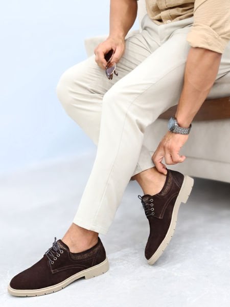 COFFEE SUEDE GIUSTO  RAHAT ERKEK DERİ GÜNLÜK AYAKKABI KAHVE SÜET - 42