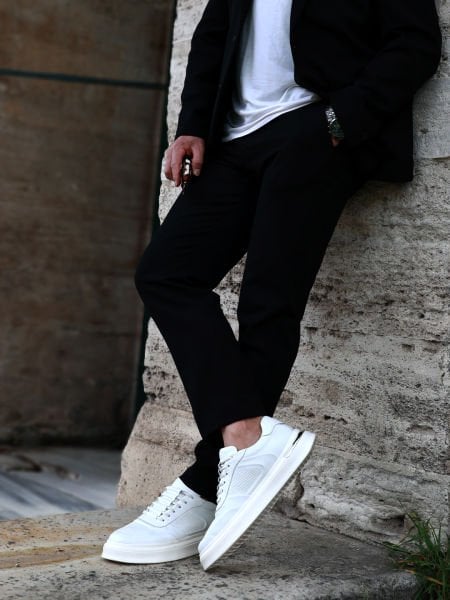 WHITE ENERGY GENUINE LEATHER MEN'S CASUAL SHOES WHITE - 44