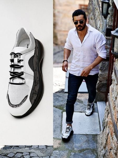 WEISSE THEON AIR HERREN-LEDER-FREIZEITSCHUHE WEISSES Lackleder - 43