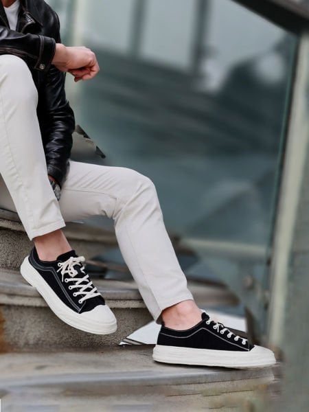 BLACK WHITE STREET STAR ULTRA COMFORTABLE MEN'S CASUAL STYLE SHOES BLACK WHITE - 44