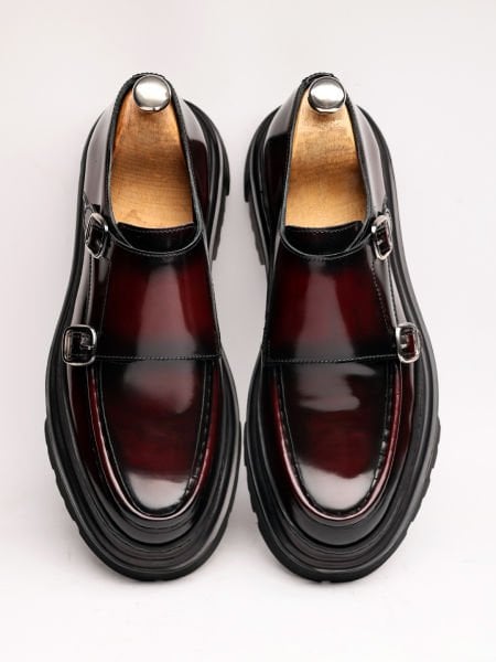 CLARET RED  KRASS HAKİKİ DERİ ERKEK MODA AYAKKABI BORDO AÇMA - 44