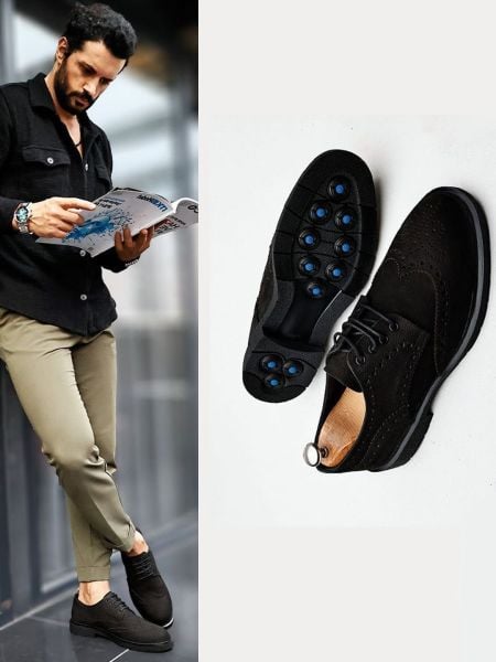 SCHWARZES NUBUK GRASSI NUBUK HERREN-LEDER-TAGESSCHUHE SCHWARZES NUBUK - 45