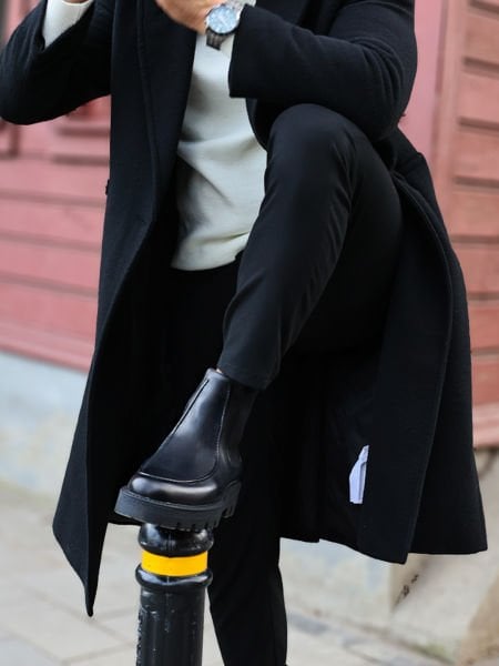 BLACK  EFSANE HAKİKİ DERİ MODA BOT SİYAH - 45