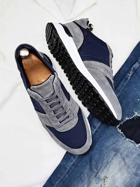 İBAY 430 ATHLETIC DARK BLUE GRAY MEN'S LEATHER DAILY SHOES GRAY DARK BLUE - 42