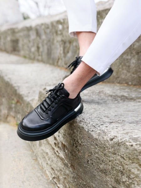 BLACK ENERGY GENUINE LEATHER MEN'S COMFORTABLE CASUAL SHOES BLACK - 42