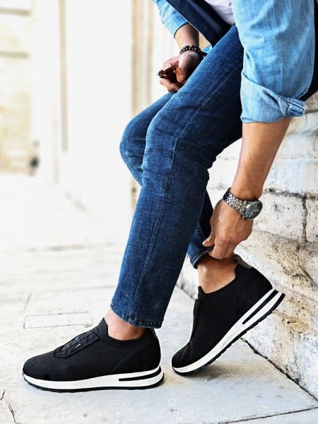 BLACK VOYAGER LACE-FREE COMFORTABLE STYLE MEN'S LEATHER SHOES BLACK - 45