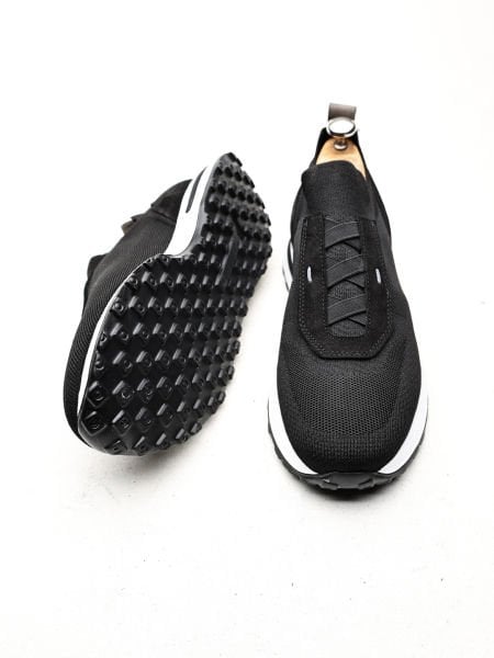 BLACK VOYAGER LACE-FREE COMFORTABLE STYLE MEN'S LEATHER SHOES BLACK - 45