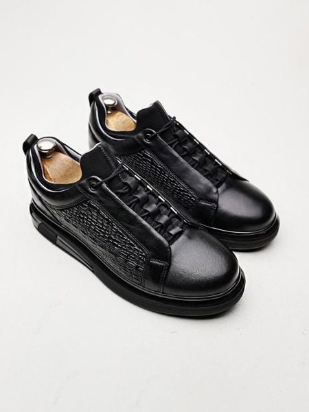 İBAY GENIUS BLACK MEN'S LEATHER DAILY COMFORTABLE SHOES BLACK GRAY CROCO - 44