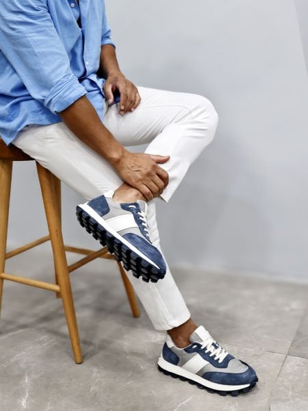 NAVY BLUE PARIS HAKİKİ DERİ ERKEK GÜNLÜK AYAKKABI GRİ LACİVERT - 43