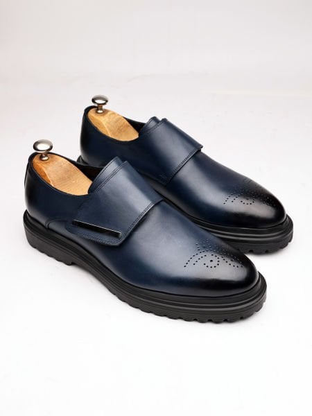 NAVY BLUE LUCCA DARK BLUE LEATHER CASUAL SHOES DARK BLUE - 42