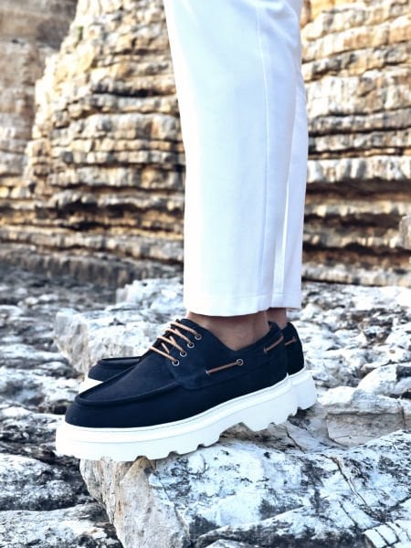 NAVY BLUE SUEDE IDEAL HAKİKİ DÜET DERİ ERKEK GÜNLÜK AYAKKABI LACİVERT SÜET - 43