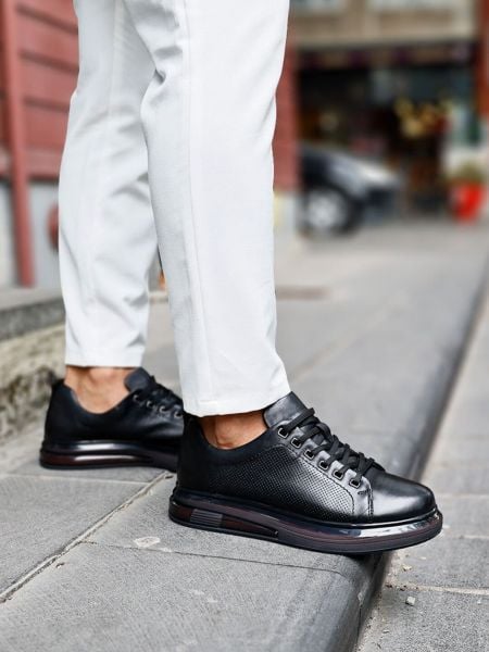 İBAY ALBA AIR COMFORTABLE DAILY GENUINE LEATHER SHOES BLACK - 42