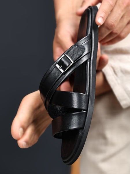 ULTA LIGHT SANDALS GENUINE LEATHER MEN BLACK SANDALS BLACK - 40