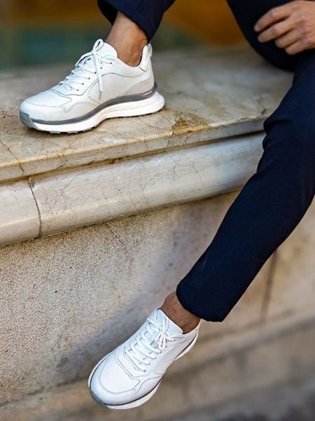 WEISSE PIERRE AIR HERREN-LEDER-FREIZEITSCHUHE WEISS - 42