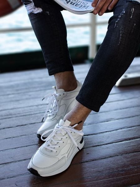 WHITE BRAVO ERKEK HAKİKİ DERİ GÜNLÜK AYAKKABI BEYAZ - 44