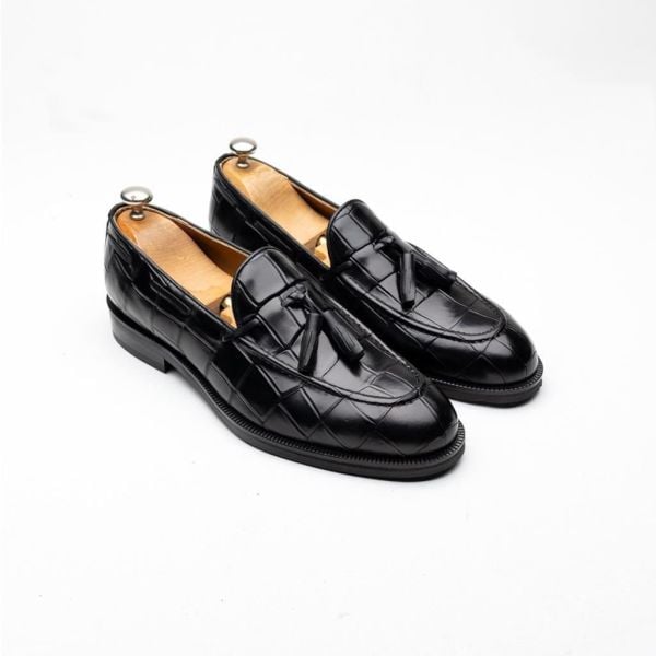 SCHWARZES CROCCO MORRIS HERREN-LEDER-FREIZEITSCHUHE SCHWARZES KROKO - 38