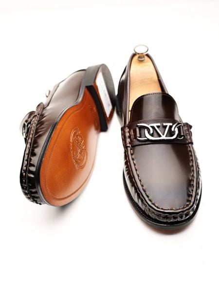 COFFEE SANTA BROWN OPENING GENUINE LEATHER LEATHER SOLE MEN'S STYLE SHOES BROWN OPENING - 42