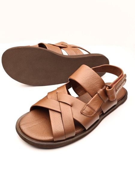 COFFEE BEACH SANDALS BROWN GENUINE LEATHER SANDALS BROWN - 45