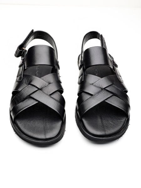 İBAY BLACK BEACH SANDALET SİYAH DERİ ERKEK SANDELET SİYAH - 46