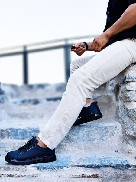 İBAY ALBA AIR LAC,VERT MEN'S LEATHER DAILY COMFORTABLE SHOES DARK BLUE - 43