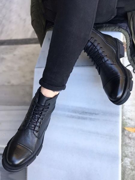 İBAY HEAD POSTAL Men's Black Genuine Leather Boots BLACK - 43