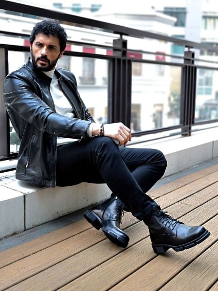 İBAY DYNAMIC Men's Black Lace-up Genuine Leather Comfortable Boots BLACK - 42