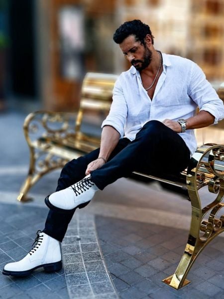 İBAY 044 HEAD POSTAL WHITE MEN'S LEATHER BOOTS WHITE - 45