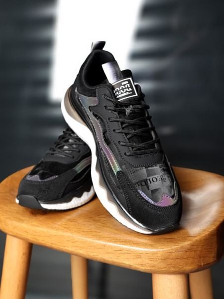 IBAY BLACK DESIGN CASUAL STYLE HERREN LEDER SNEAKERS SCHWARZ - 40