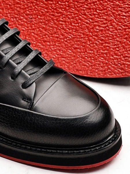 BLACK BENFICA HAKİKİ DERİ ERKEK GÜNLÜK AYAKKABI SİYAH KIRMIZI - 45