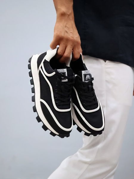 BLACK WHITE SAMBA CASUAL STYLE MEN'S SHOES BLACK WHITE - 44