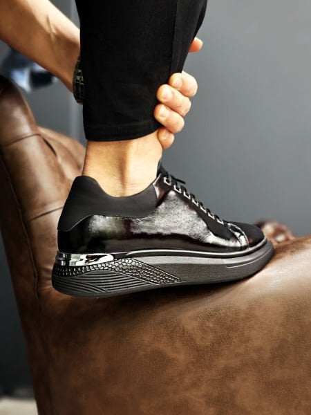 PATENT BLACK FELL GENUINE LEATHER MEN'S SHOES BLACK PATENT LEATHER - 44